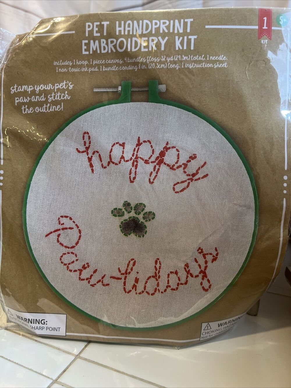 Christmas Holidays Pet Handprint Embroidery Keepsake Kit “Happy Paw-lidays” NIP